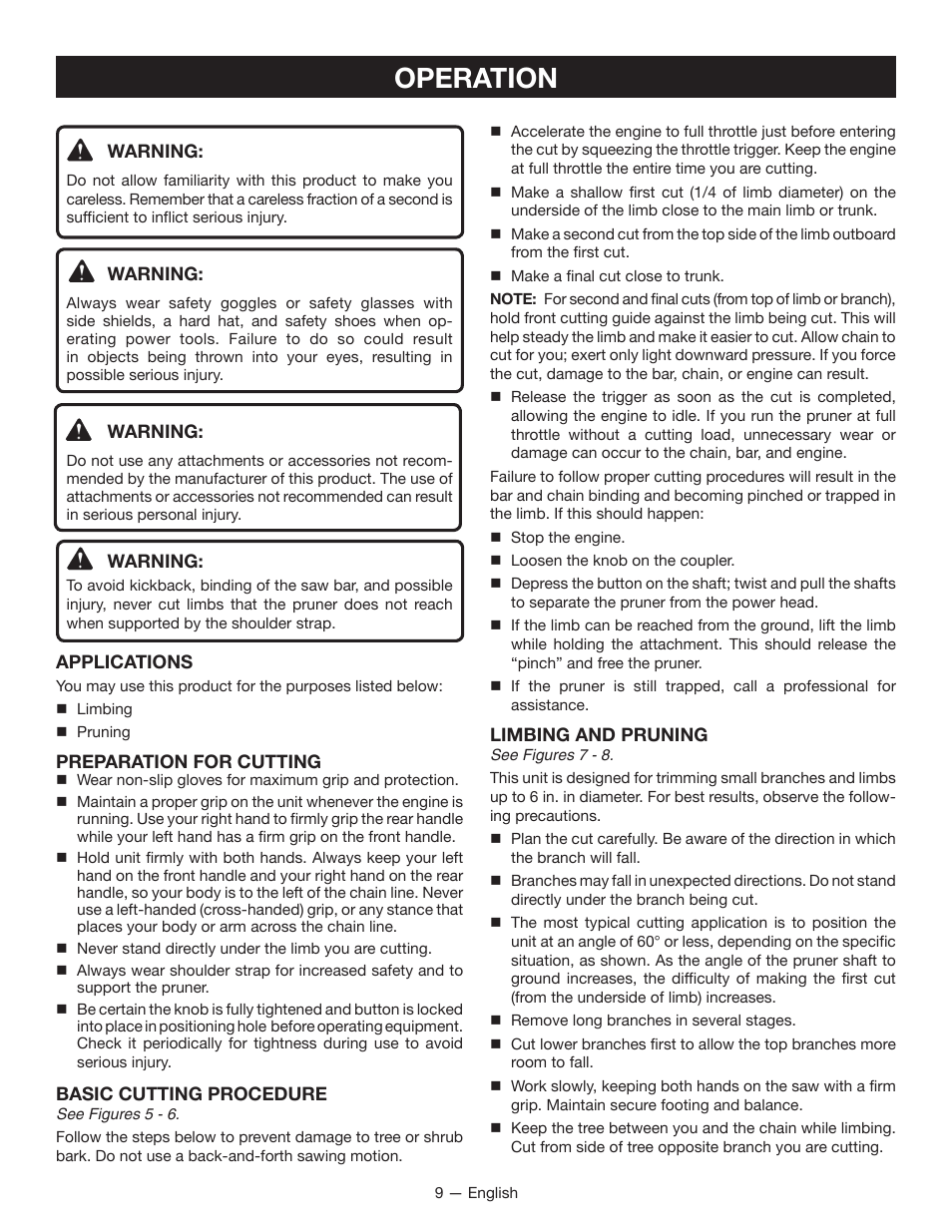 Operation | Ryobi RY52907 User Manual | Page 13 / 52