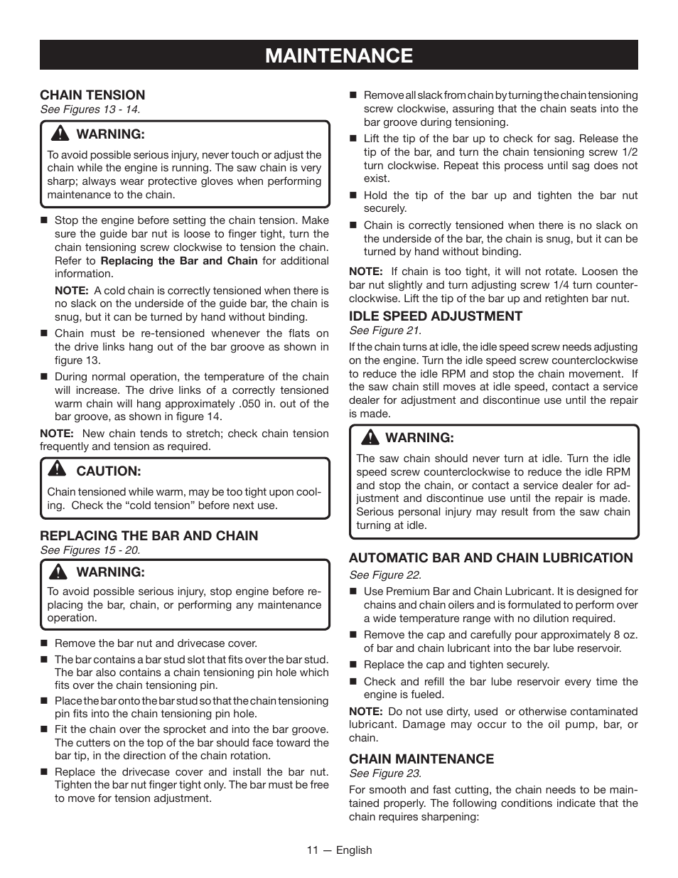 Maintenance | Ryobi RY52907 User Manual | Page 15 / 52