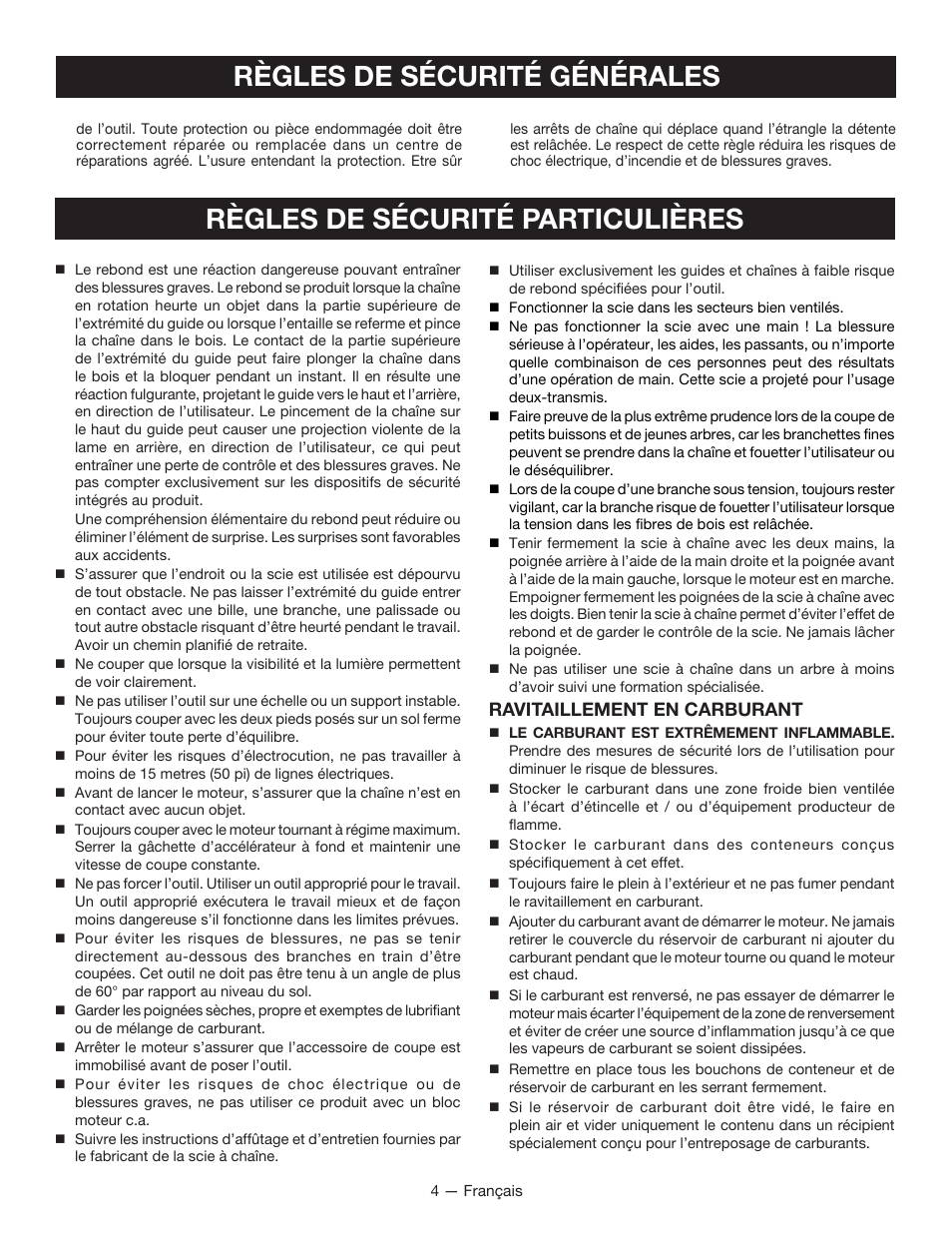 Ravitaillement en carburant | Ryobi RY52907 User Manual | Page 23 / 52