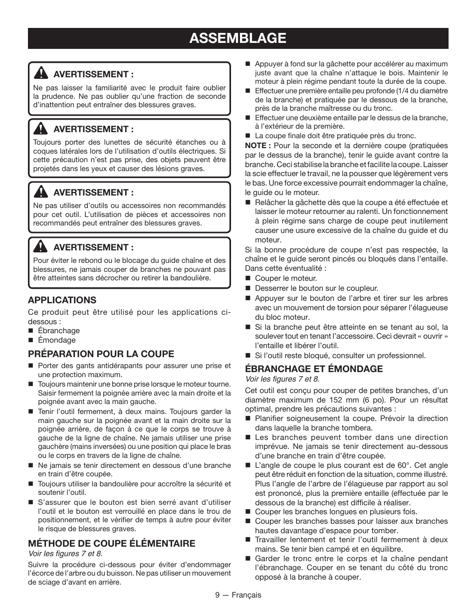 Assemblage | Ryobi RY52907 User Manual | Page 28 / 52