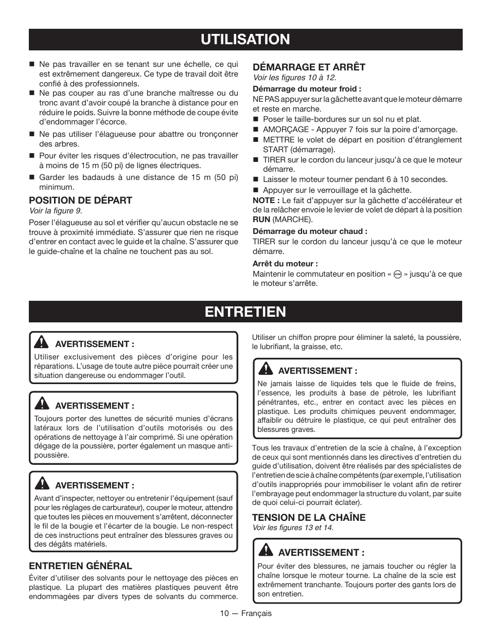 Utilisation, Entretien | Ryobi RY52907 User Manual | Page 29 / 52