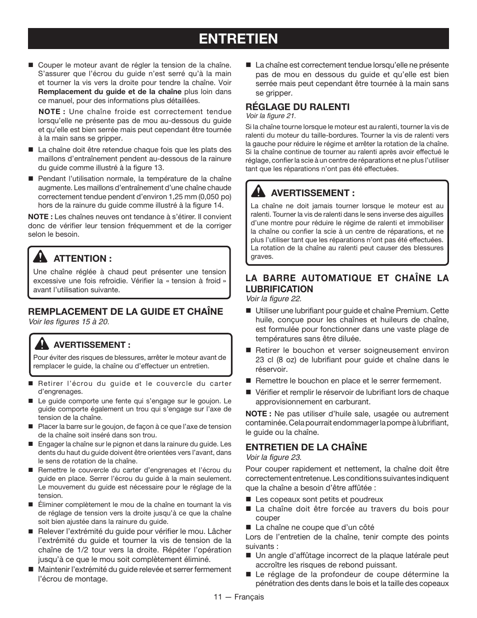 Entretien | Ryobi RY52907 User Manual | Page 30 / 52