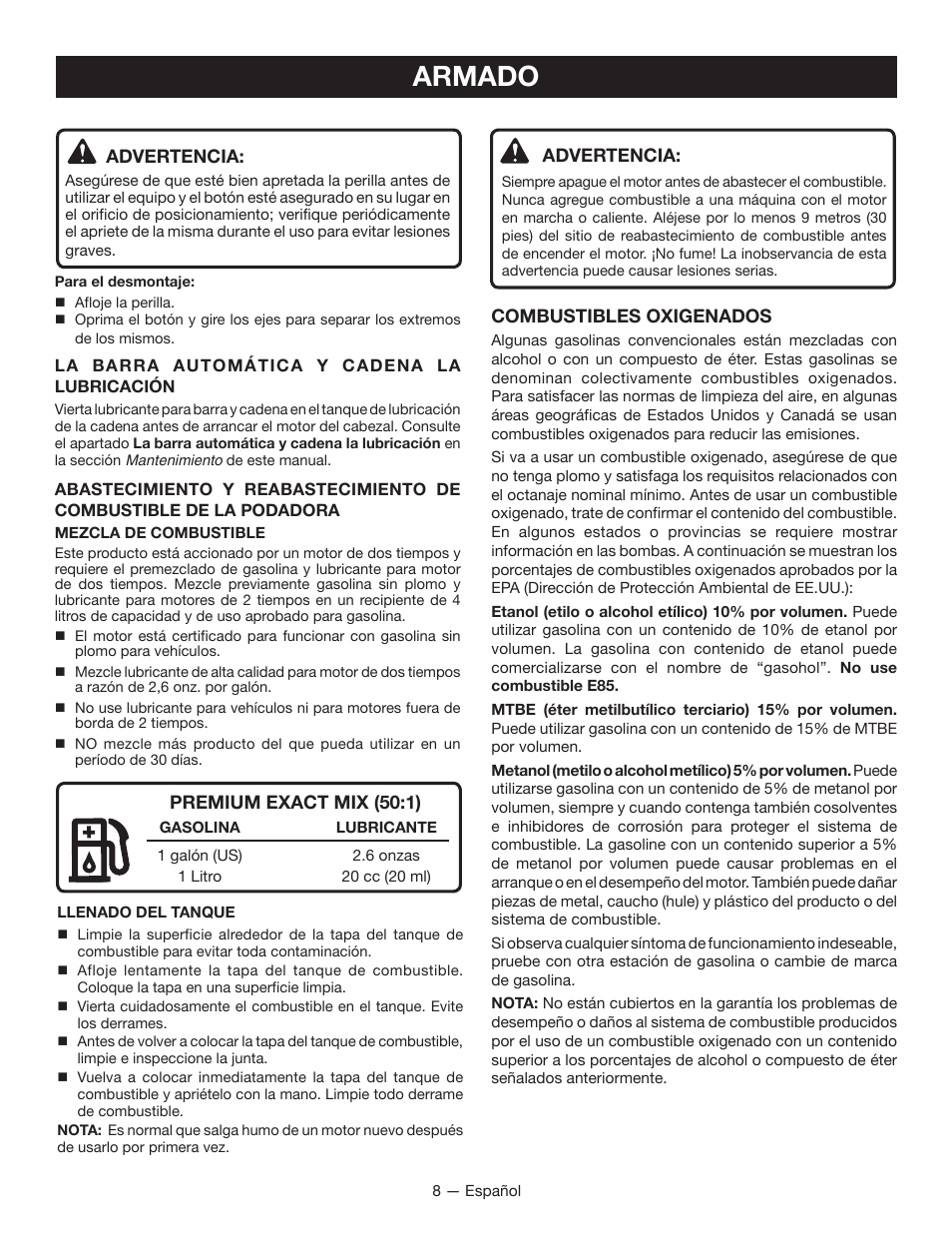 Armado | Ryobi RY52907 User Manual | Page 42 / 52