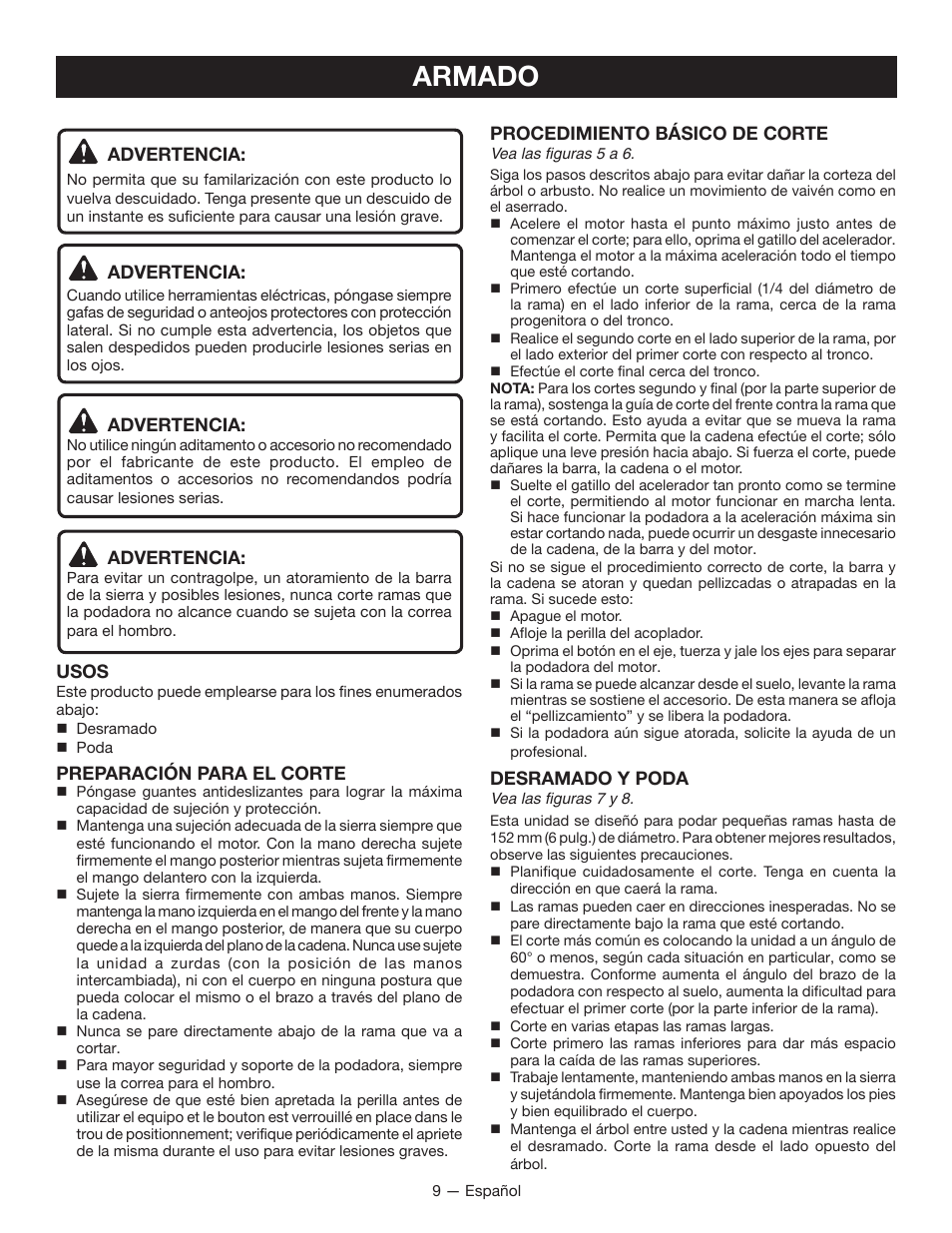 Armado | Ryobi RY52907 User Manual | Page 43 / 52