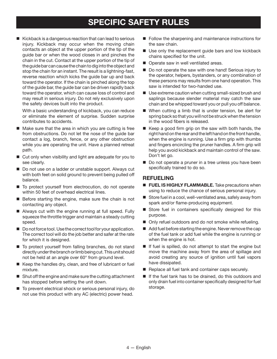 Specific safety rules | Ryobi RY52907 User Manual | Page 8 / 52