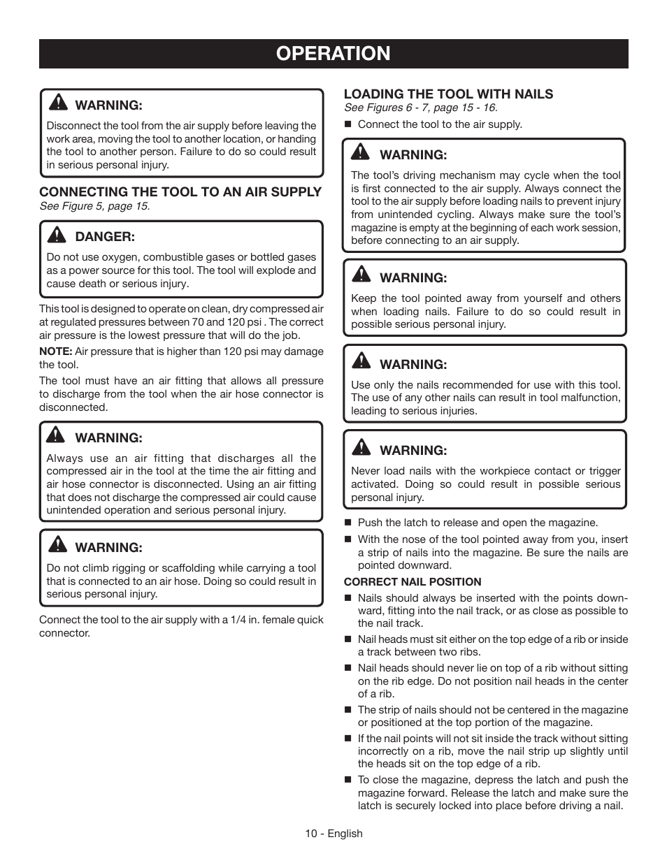 Operation | Ryobi YN200BND User Manual | Page 10 / 44
