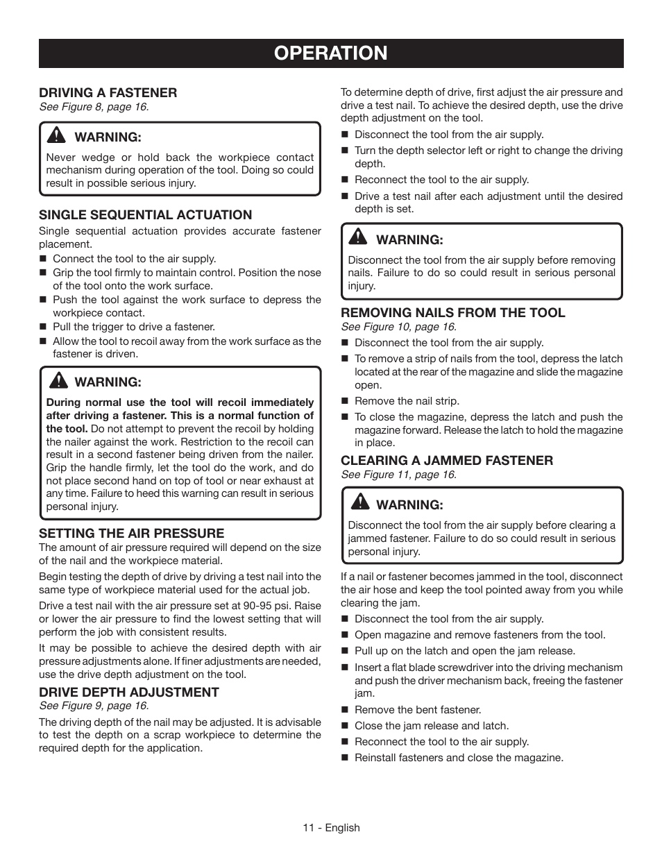 Operation | Ryobi YN200BND User Manual | Page 11 / 44