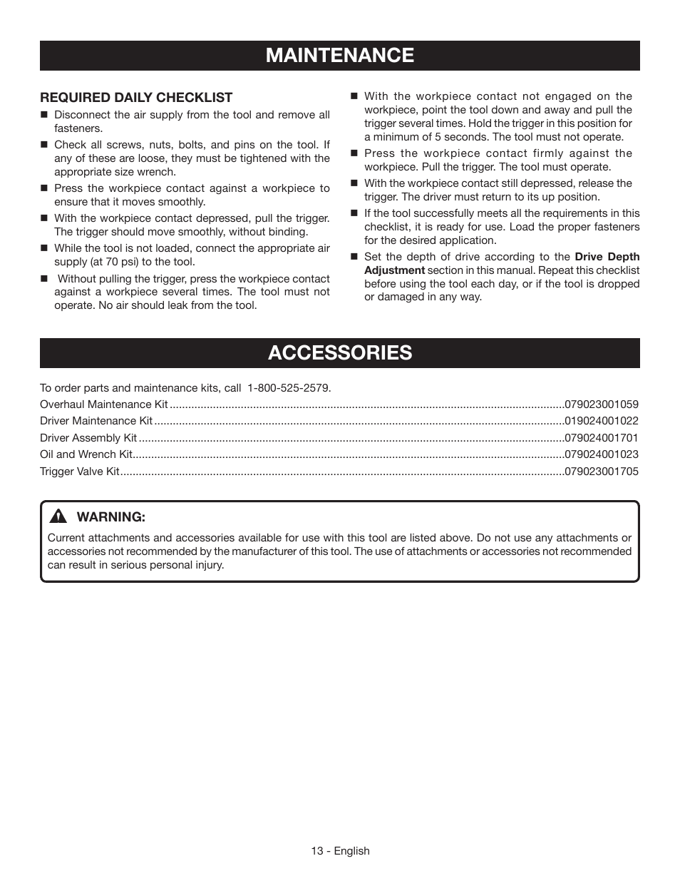 Maintenance, Accessories | Ryobi YN200BND User Manual | Page 13 / 44
