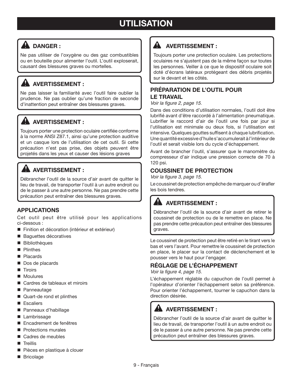Utilisation | Ryobi YN200BND User Manual | Page 22 / 44