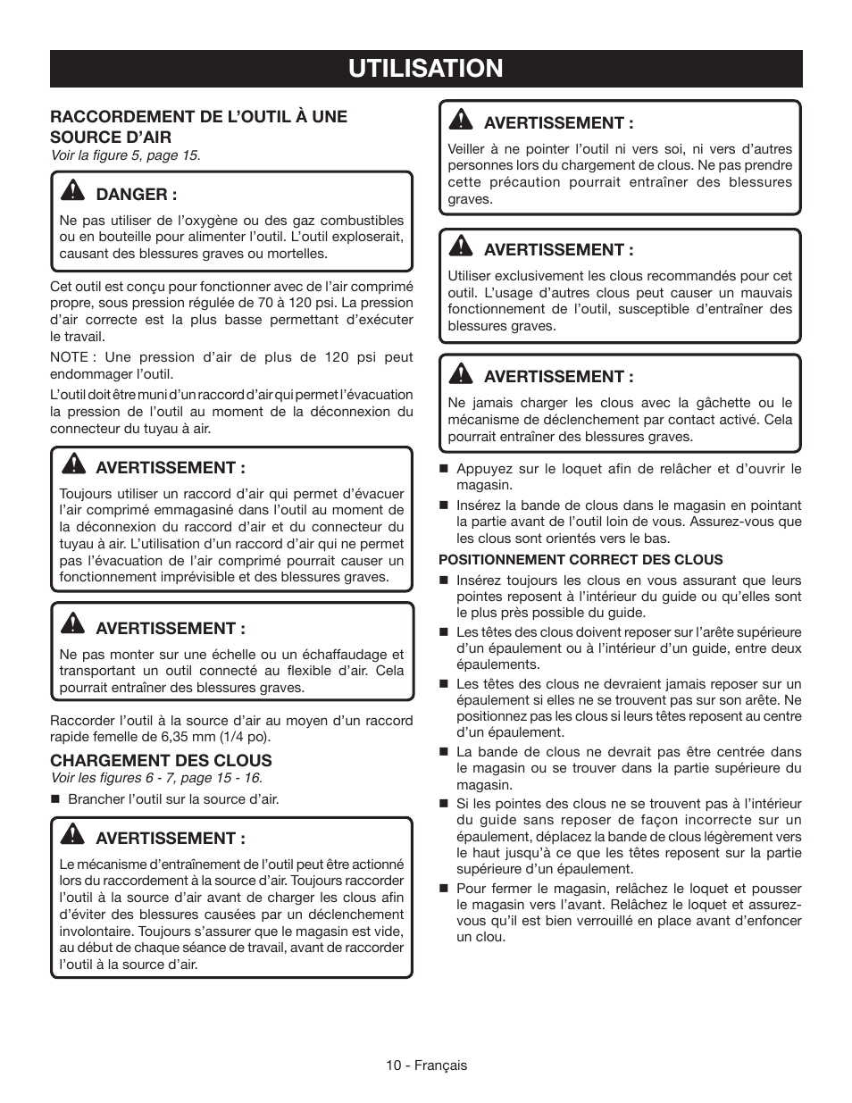 Utilisation | Ryobi YN200BND User Manual | Page 23 / 44