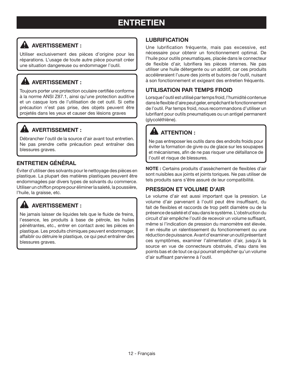 Entretien | Ryobi YN200BND User Manual | Page 25 / 44