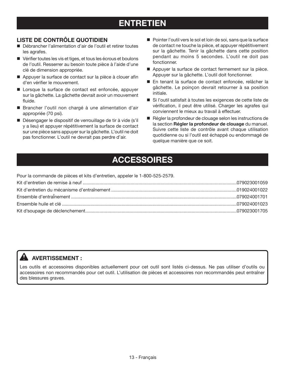 Entretien, Accessoires | Ryobi YN200BND User Manual | Page 26 / 44