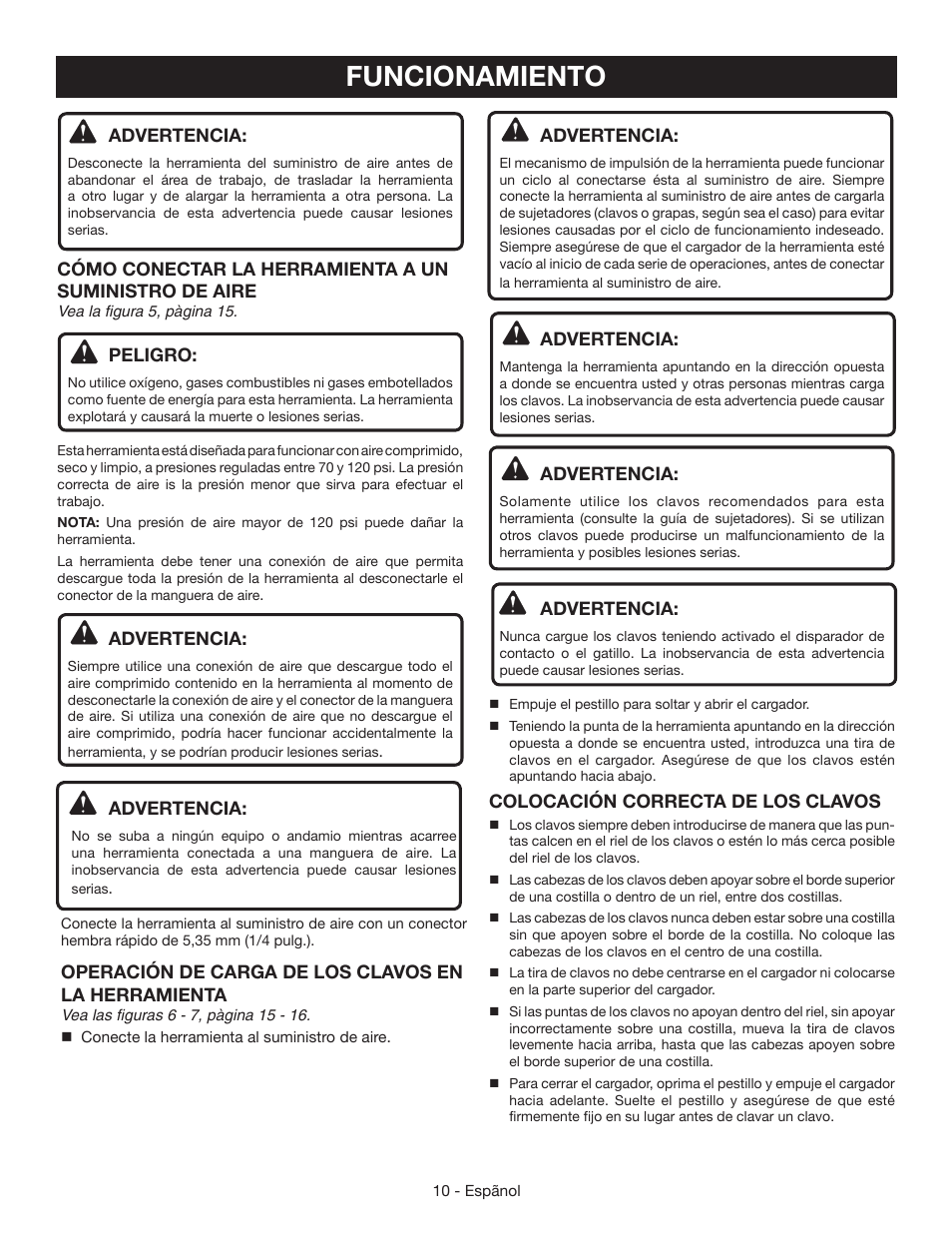 Funcionamiento | Ryobi YN200BND User Manual | Page 36 / 44