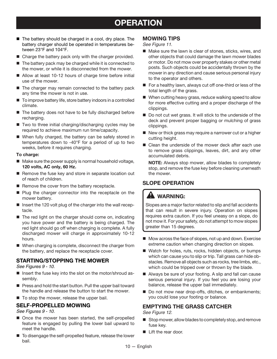 Operation | Ryobi RY14110 User Manual | Page 14 / 48