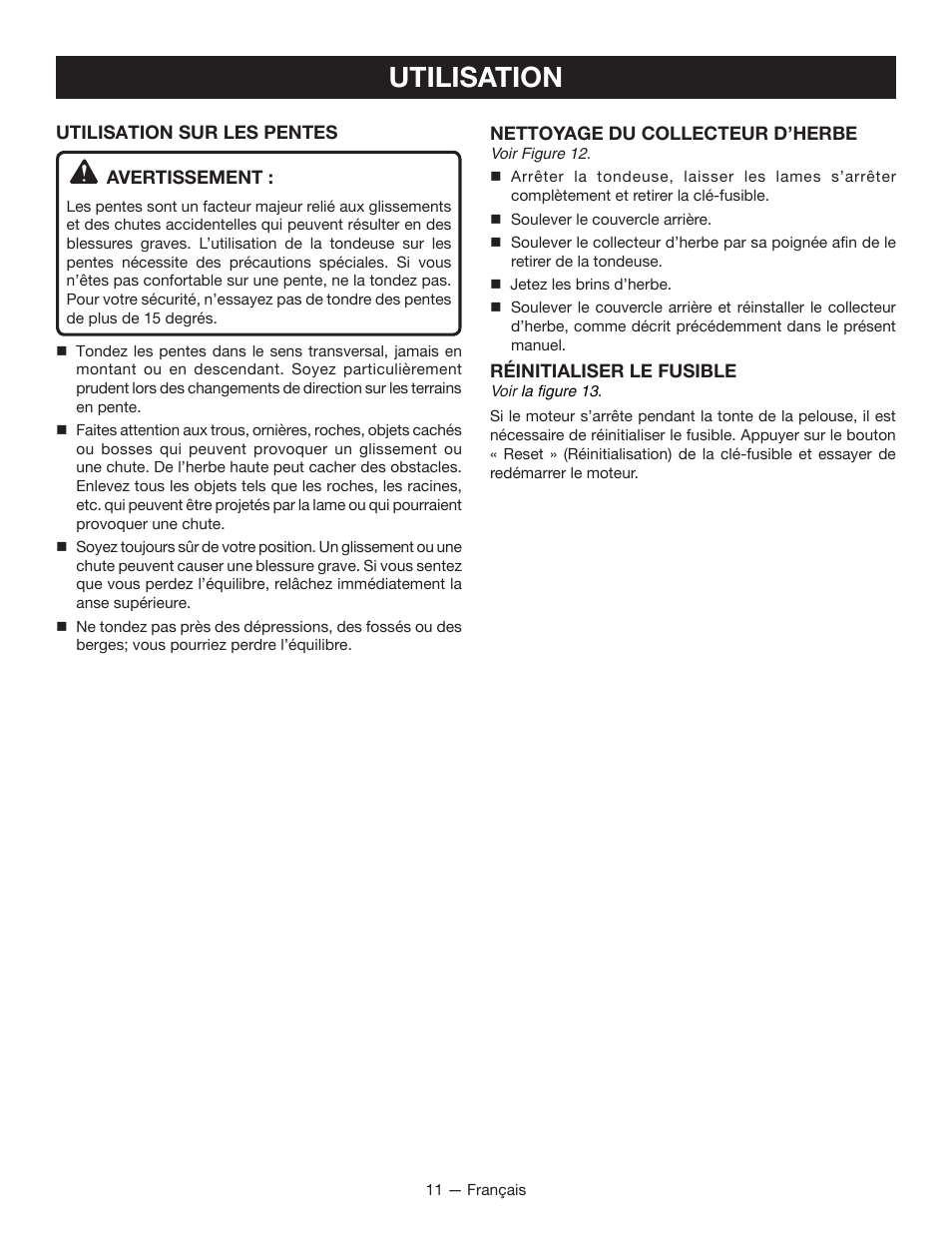 Utilisation | Ryobi RY14110 User Manual | Page 28 / 48