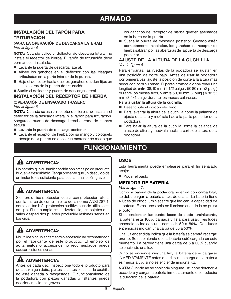 Armado funcionamiento | Ryobi RY14110 User Manual | Page 40 / 48
