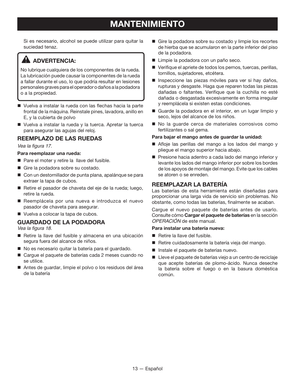 Mantenimiento | Ryobi RY14110 User Manual | Page 44 / 48