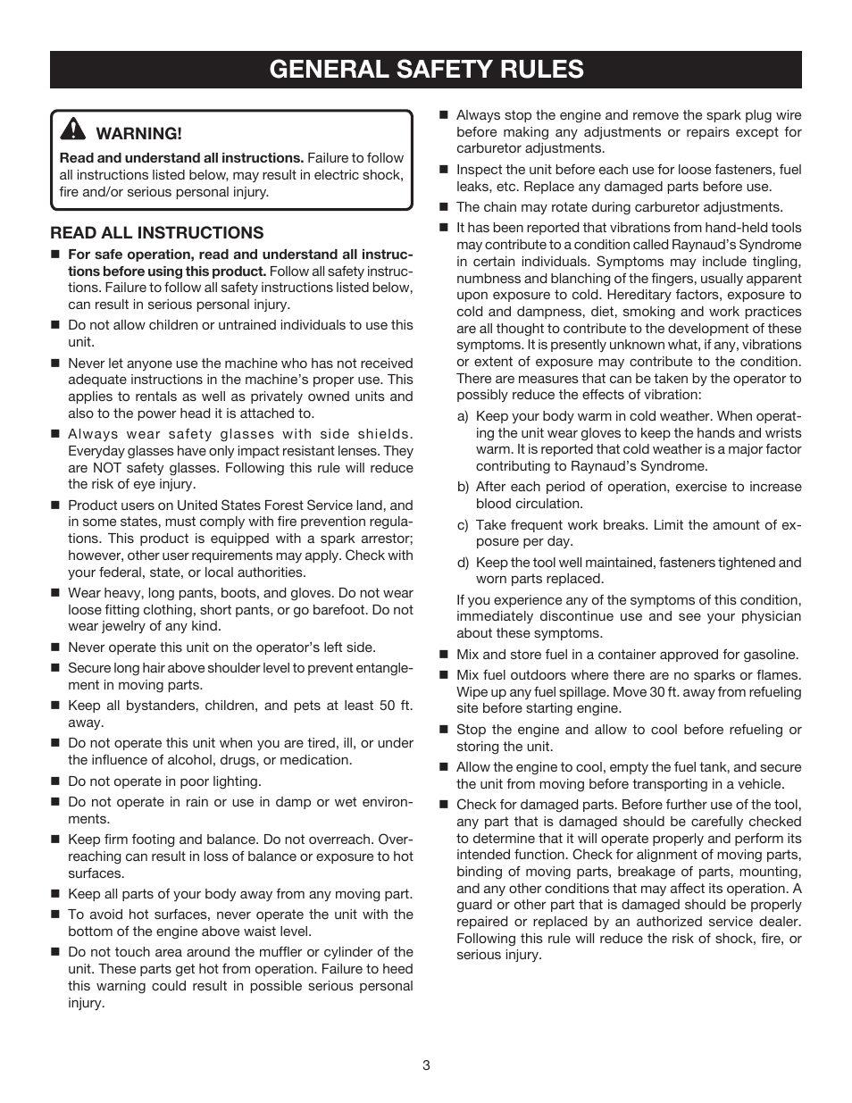 General safety rules | Ryobi RY52014 User Manual | Page 3 / 22