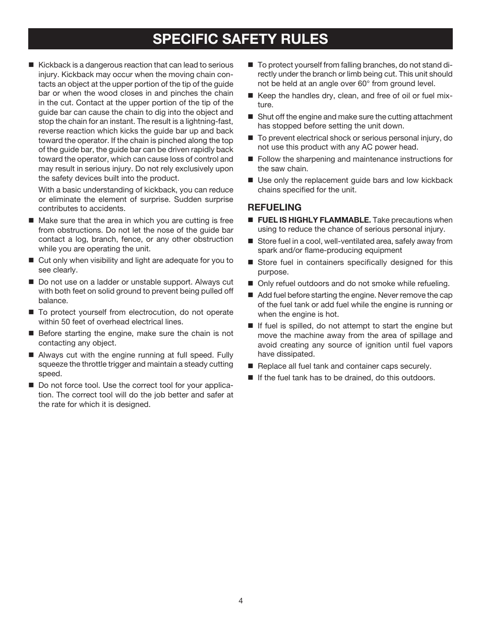 Specific safety rules | Ryobi RY52014 User Manual | Page 4 / 22