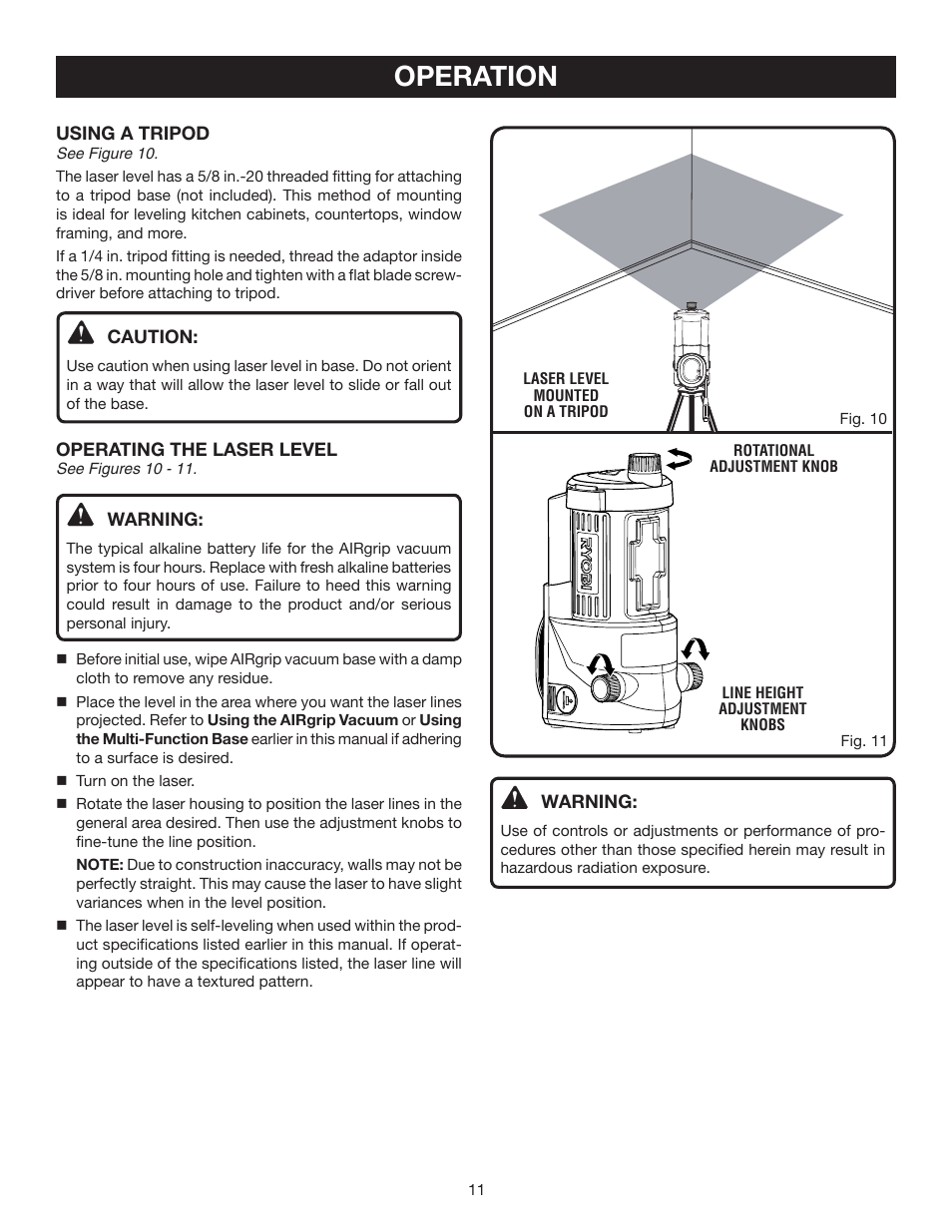 Operation | Ryobi AIRgrip Procross Laser level self leveling ELL0006 User Manual | Page 11 / 14