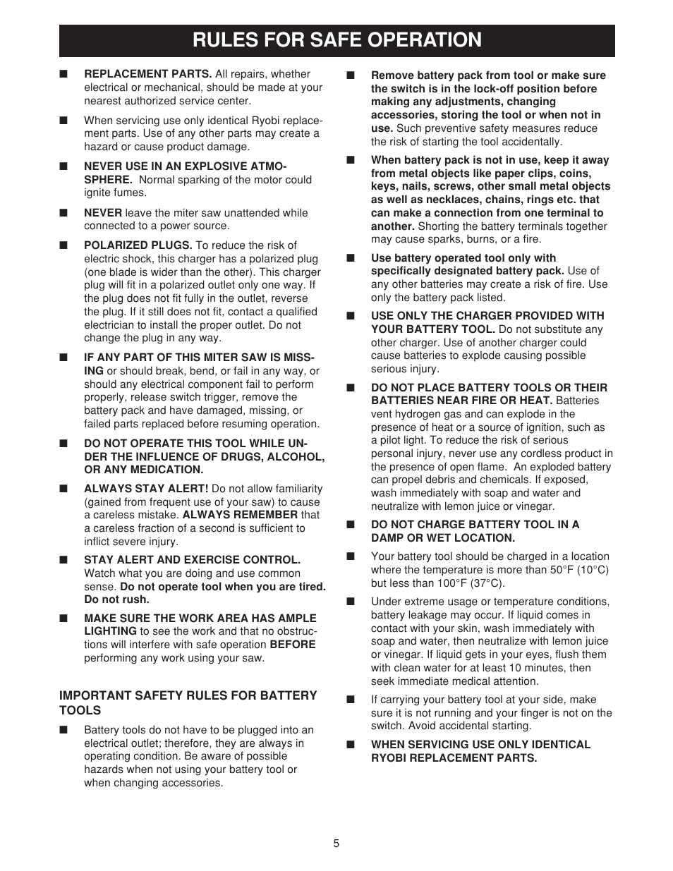 Rules for safe operation | Ryobi MS180 User Manual | Page 5 / 32