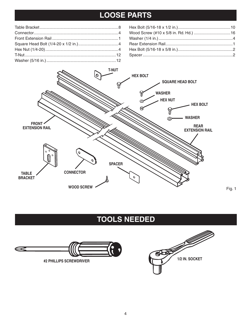 Loose parts, Tools needed | Ryobi BT300 User Manual | Page 4 / 10