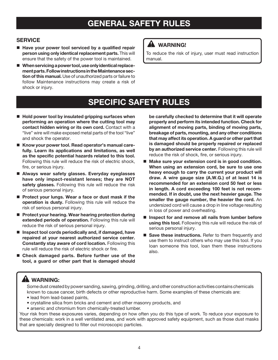 General safety rules specific safety rules | Ryobi D41 User Manual | Page 4 / 16