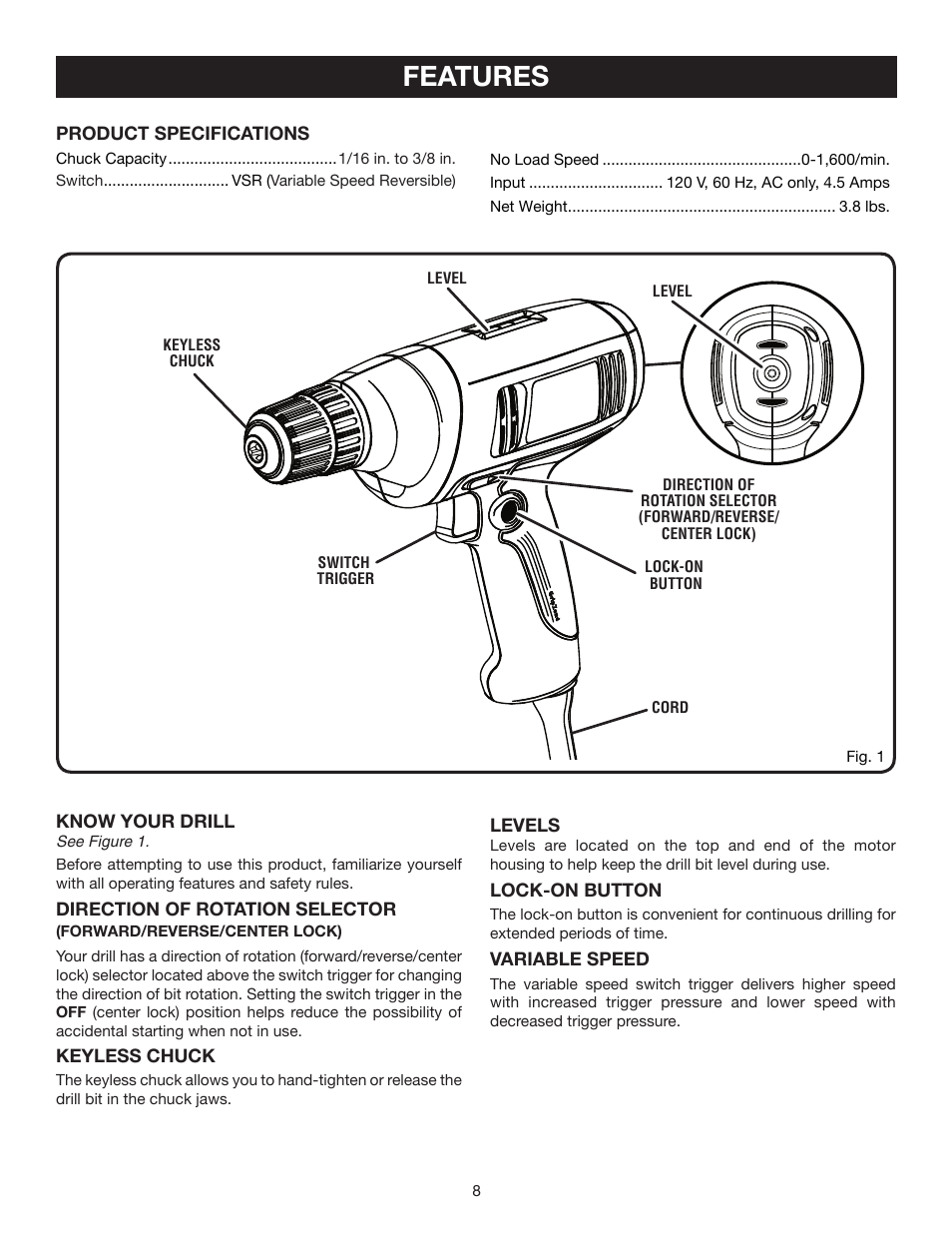 Features | Ryobi D41 User Manual | Page 8 / 16