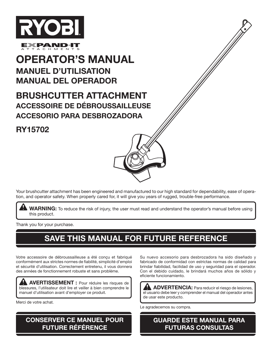 Ryobi EXPAND-IT RY15702 User Manual | 14 pages