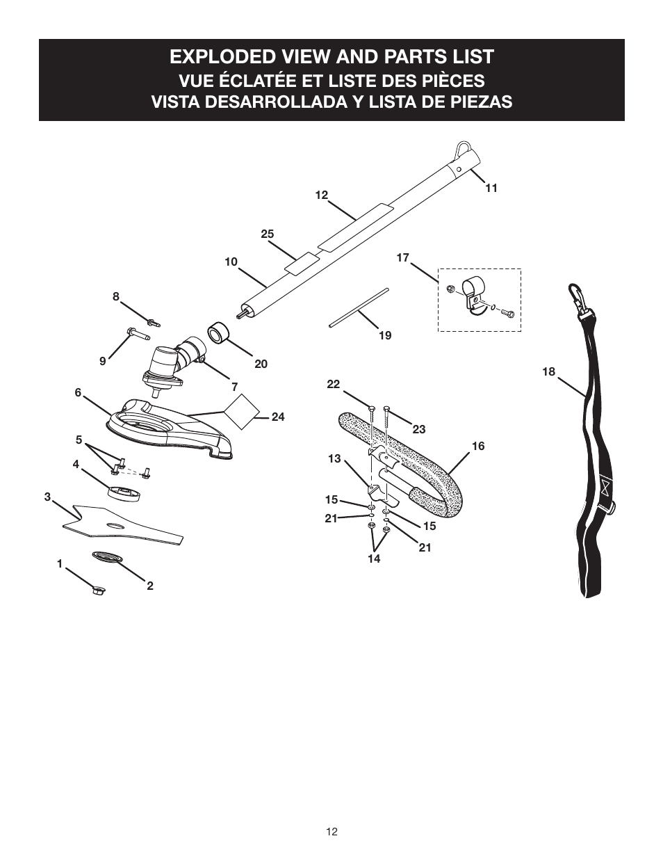 Exploded view and parts list | Ryobi EXPAND-IT RY15702 User Manual | Page 12 / 14
