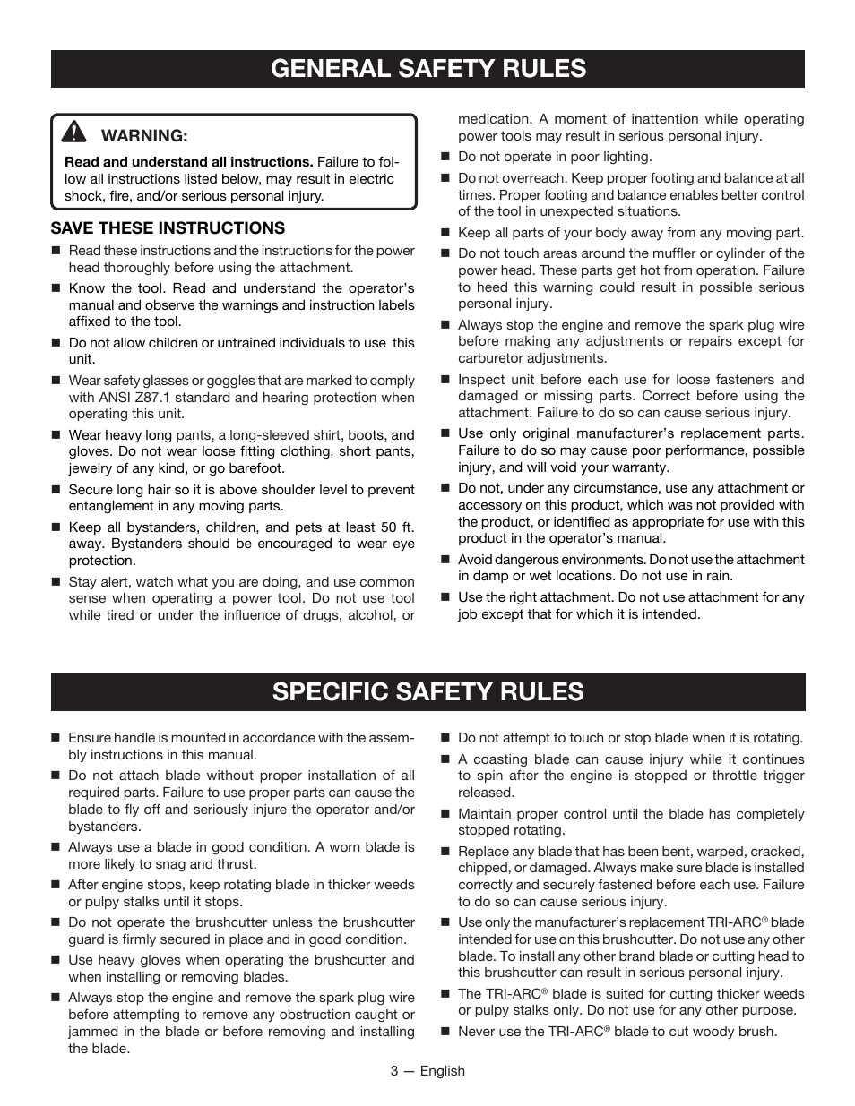 General safety rules, Specific safety rules | Ryobi EXPAND-IT RY15702 User Manual | Page 3 / 14