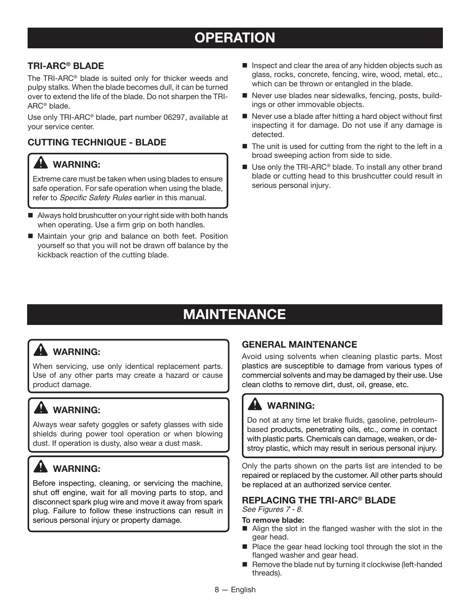 Operation, Maintenance | Ryobi EXPAND-IT RY15702 User Manual | Page 8 / 14