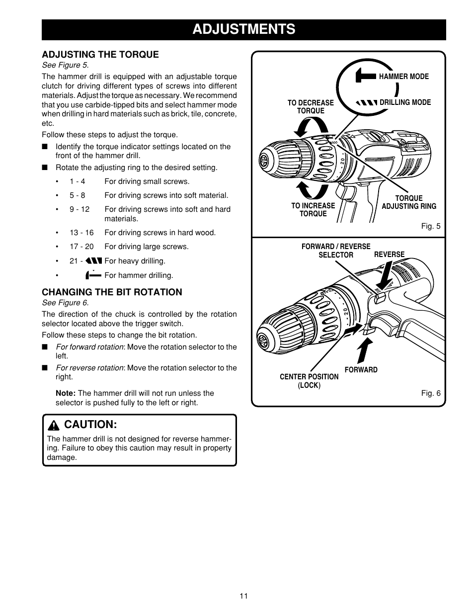Adjustments, Caution | Ryobi HD1800M User Manual | Page 11 / 18