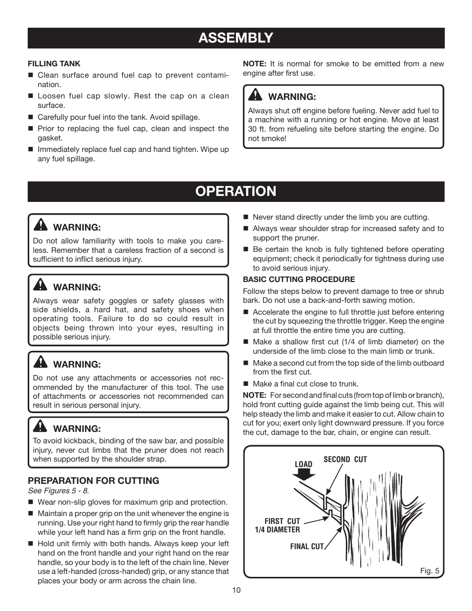 Assembly, Operation | Ryobi RY52004 User Manual | Page 10 / 24