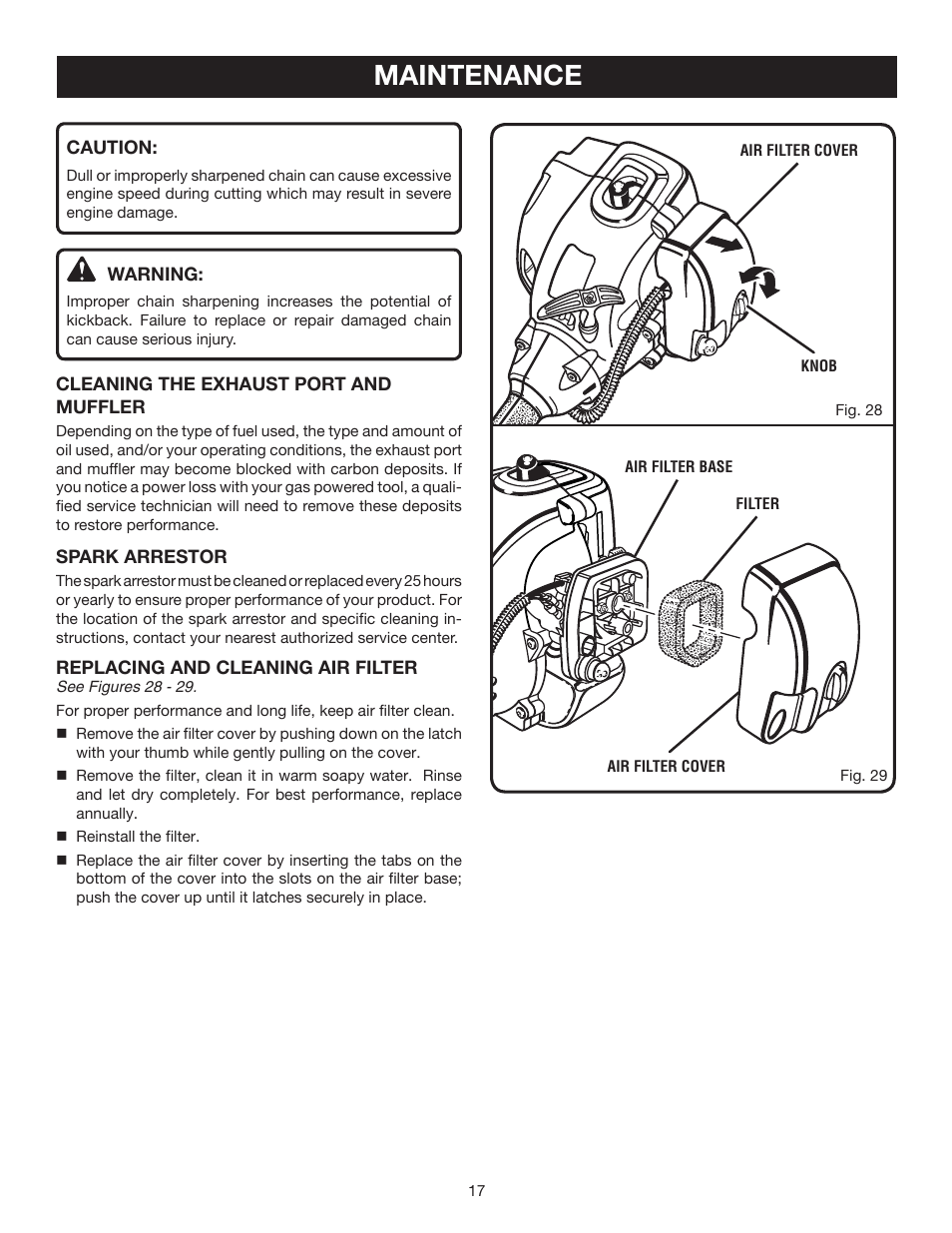Maintenance | Ryobi RY52004 User Manual | Page 17 / 24