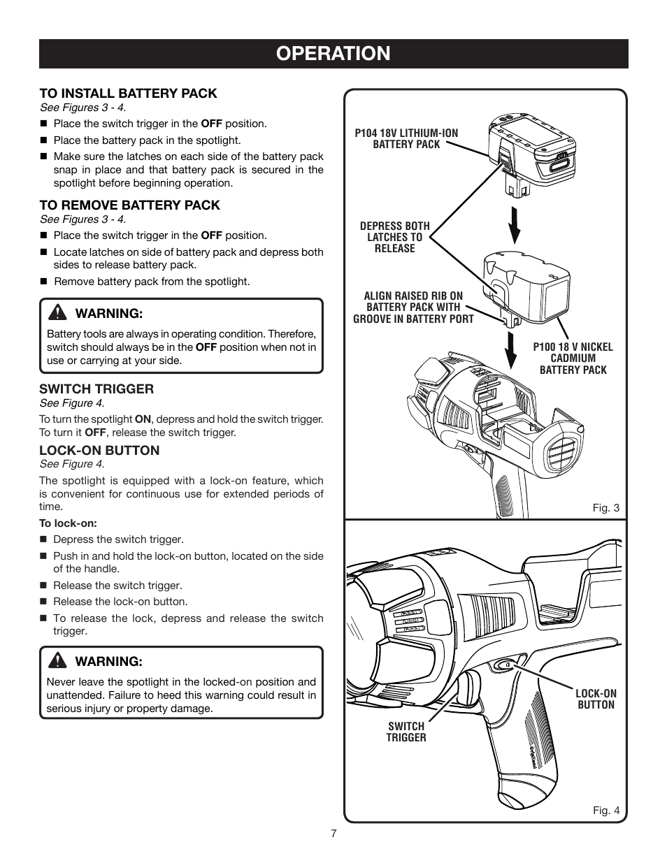 Operation | Ryobi P715 User Manual | Page 7 / 10