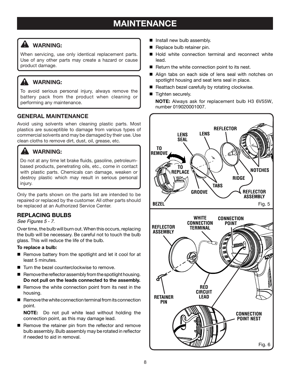 Maintenance | Ryobi P715 User Manual | Page 8 / 10