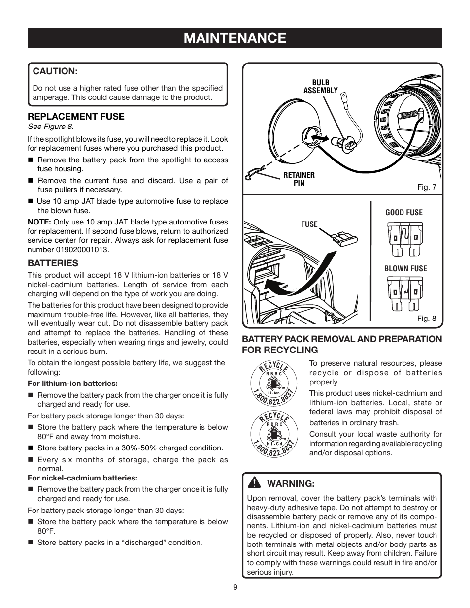 Maintenance | Ryobi P715 User Manual | Page 9 / 10