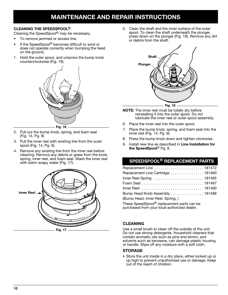 Maintenance and repair instructions | Ryobi SS725r User Manual | Page 10 / 14