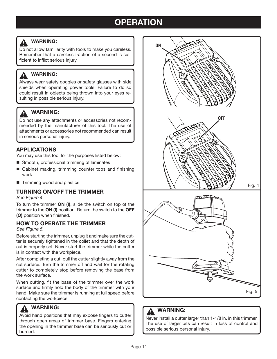 Operation | Ryobi TR45K User Manual | Page 11 / 20