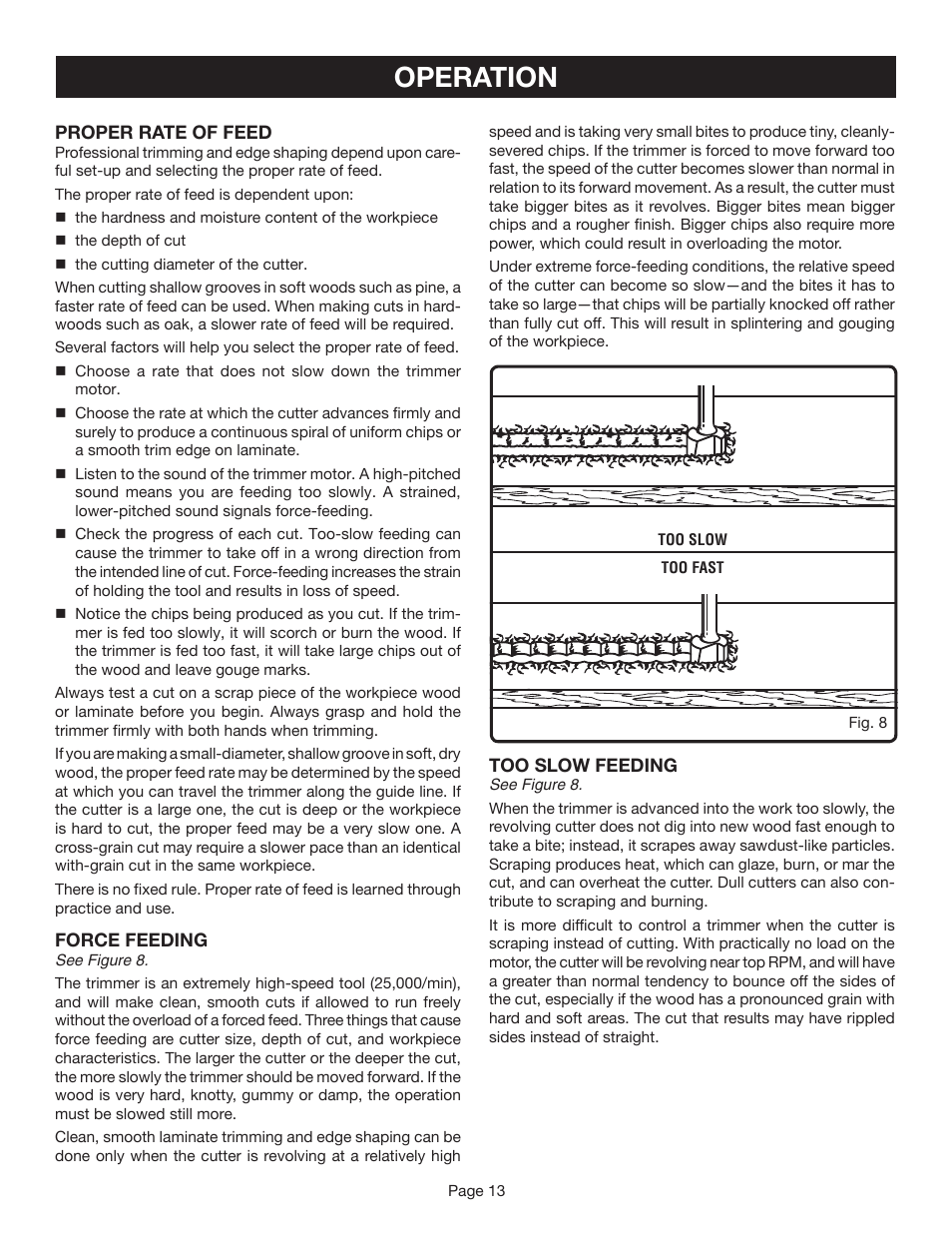 Operation | Ryobi TR45K User Manual | Page 13 / 20