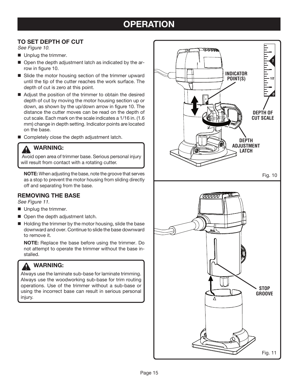 Operation | Ryobi TR45K User Manual | Page 15 / 20