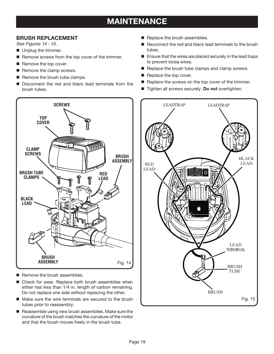 Maintenance | Ryobi TR45K User Manual | Page 19 / 20