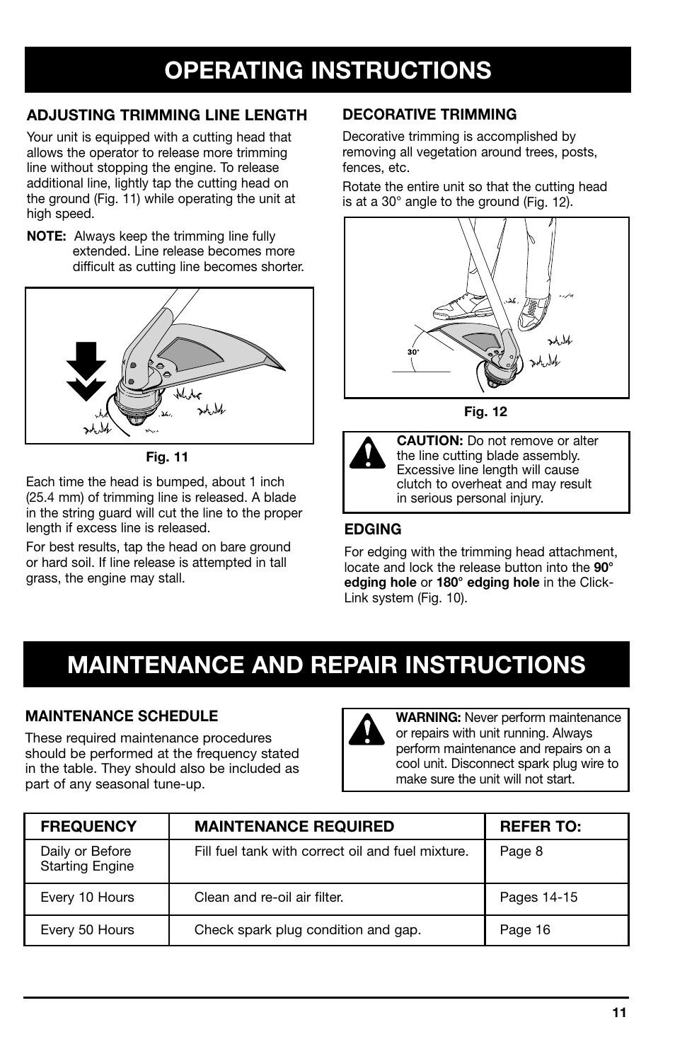 Operating instructions, Maintenance and repair instructions | Ryobi 2075r User Manual | Page 11 / 20