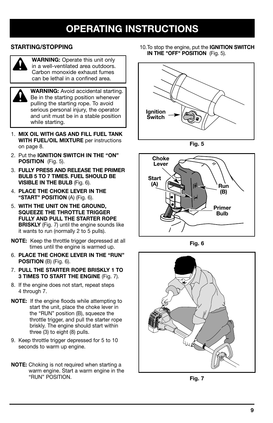 Operating instructions | Ryobi 2075r User Manual | Page 9 / 20