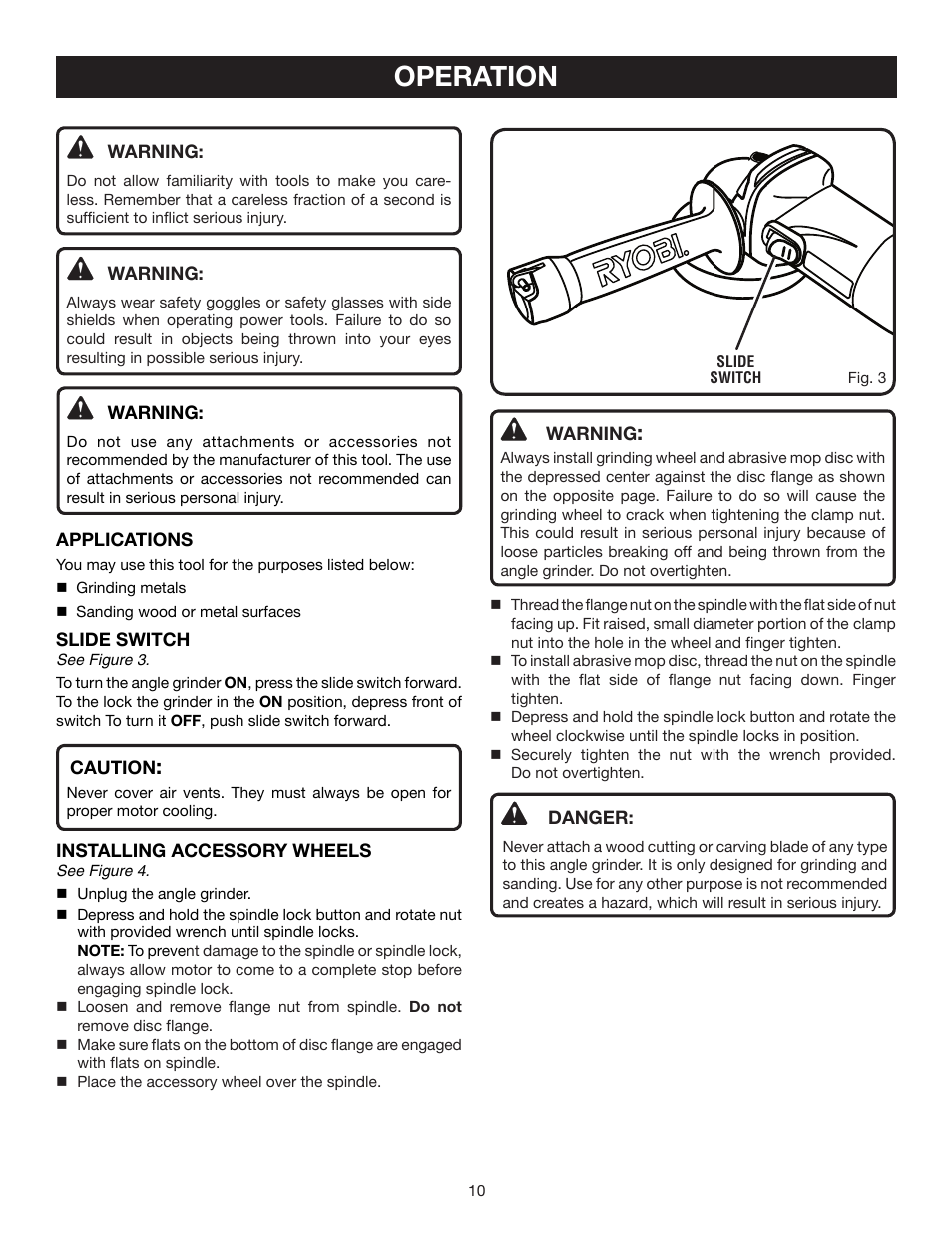 Operation | Ryobi AG402 User Manual | Page 10 / 14