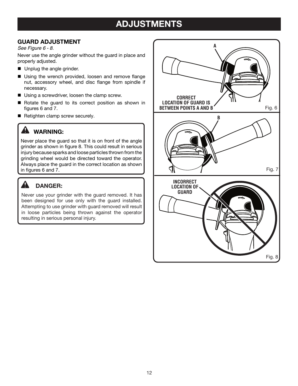 Adjustments | Ryobi AG402 User Manual | Page 12 / 14