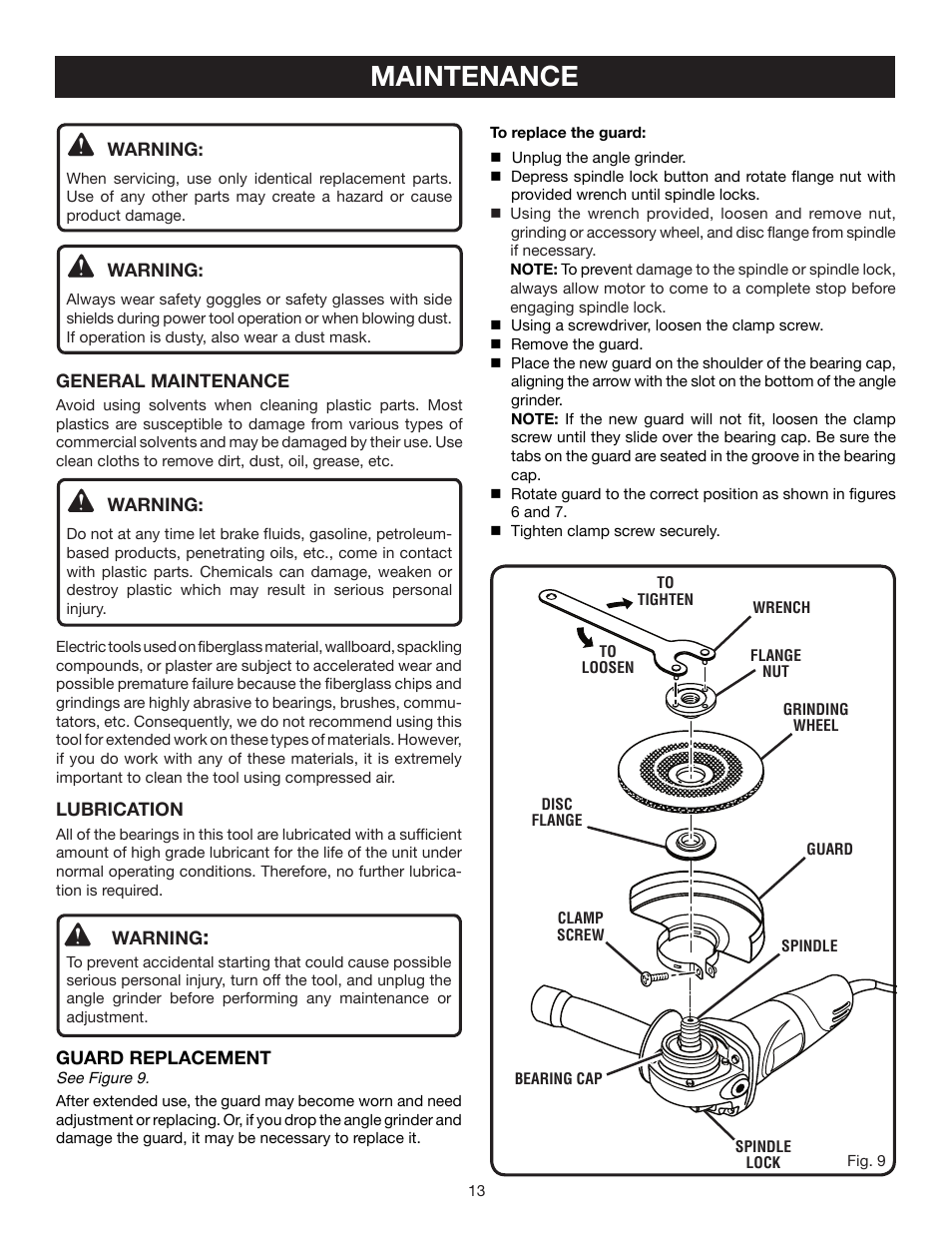 Maintenance | Ryobi AG402 User Manual | Page 13 / 14