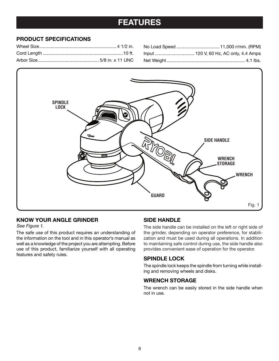 Features | Ryobi AG402 User Manual | Page 8 / 14