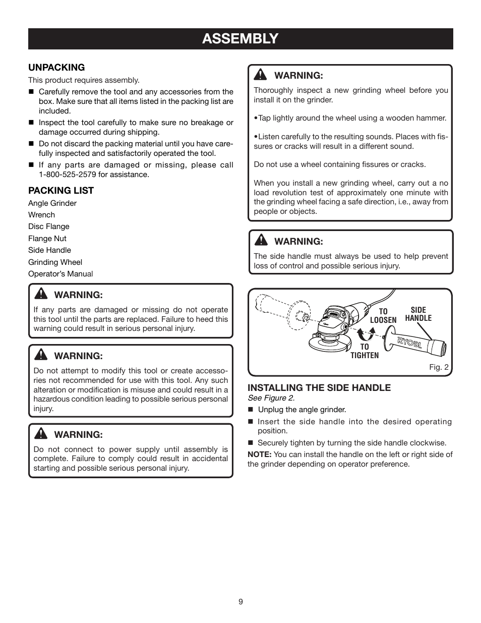 Assembly | Ryobi AG402 User Manual | Page 9 / 14